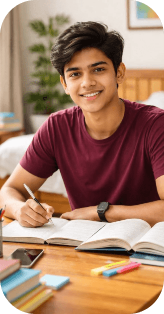 Student studying with books